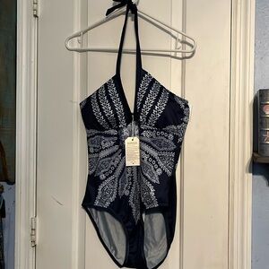 Made with love Women’s size Large blue and white swimsuit. NWT